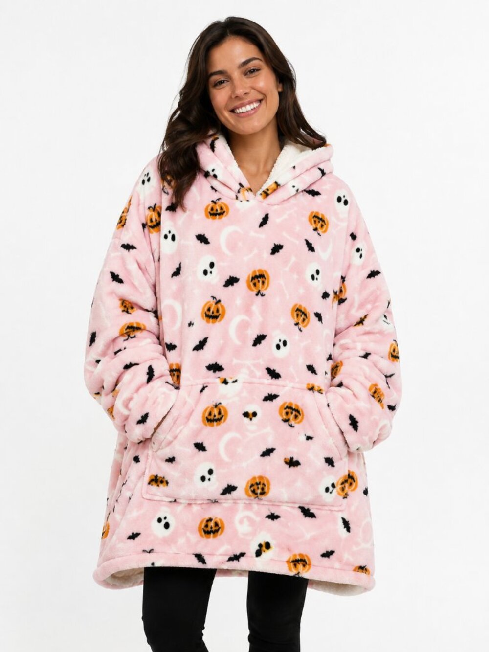 Halloween Oversized Fleece Pink Comfy Blanket Sweater Snuggie Spooky Season